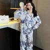 Пижама Домашняя одежда Костюм Женская Весна и Осень Шелковая Домашняя одежда для Девочек Длинные рукава Брюки Искусственный Шелк Пижама Домашняя одежда