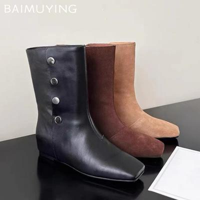 Ботильоны женские на плоской подошве с квадратным носком, кожаные туфли женские 2024 года, тренд, готика, зима, новинка, панк, гладиатор, снегоход, мотоцикл, ботинки женские
