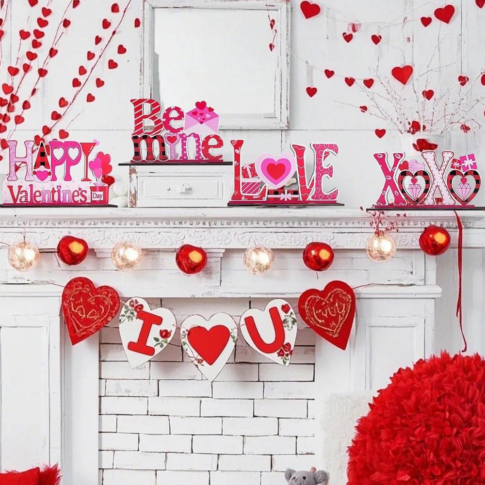 4 шт., настольные центральные знаки «Любовь», подарки на День святого Валентина, украшения, деревянный знак на стол, декор на День святого Валентина, романтический декор ко Дню святого Валентина для домашнего стола