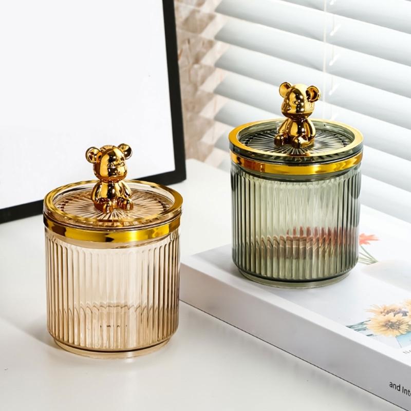 Luxury Bear Cotton Pad Organizer Bathroom Storage Box for Cotton Swabs Toothpick Cosmetics Jewelry Makeup Container Box