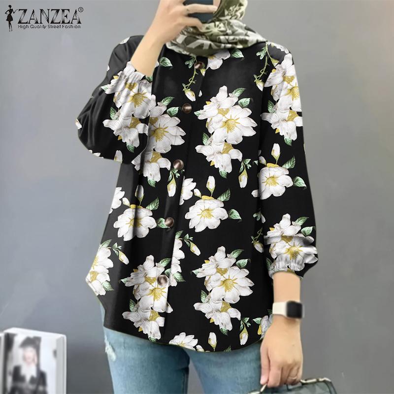 ZANZEA Women Casual Round Neck Long Sleeve Floral Print Blouse