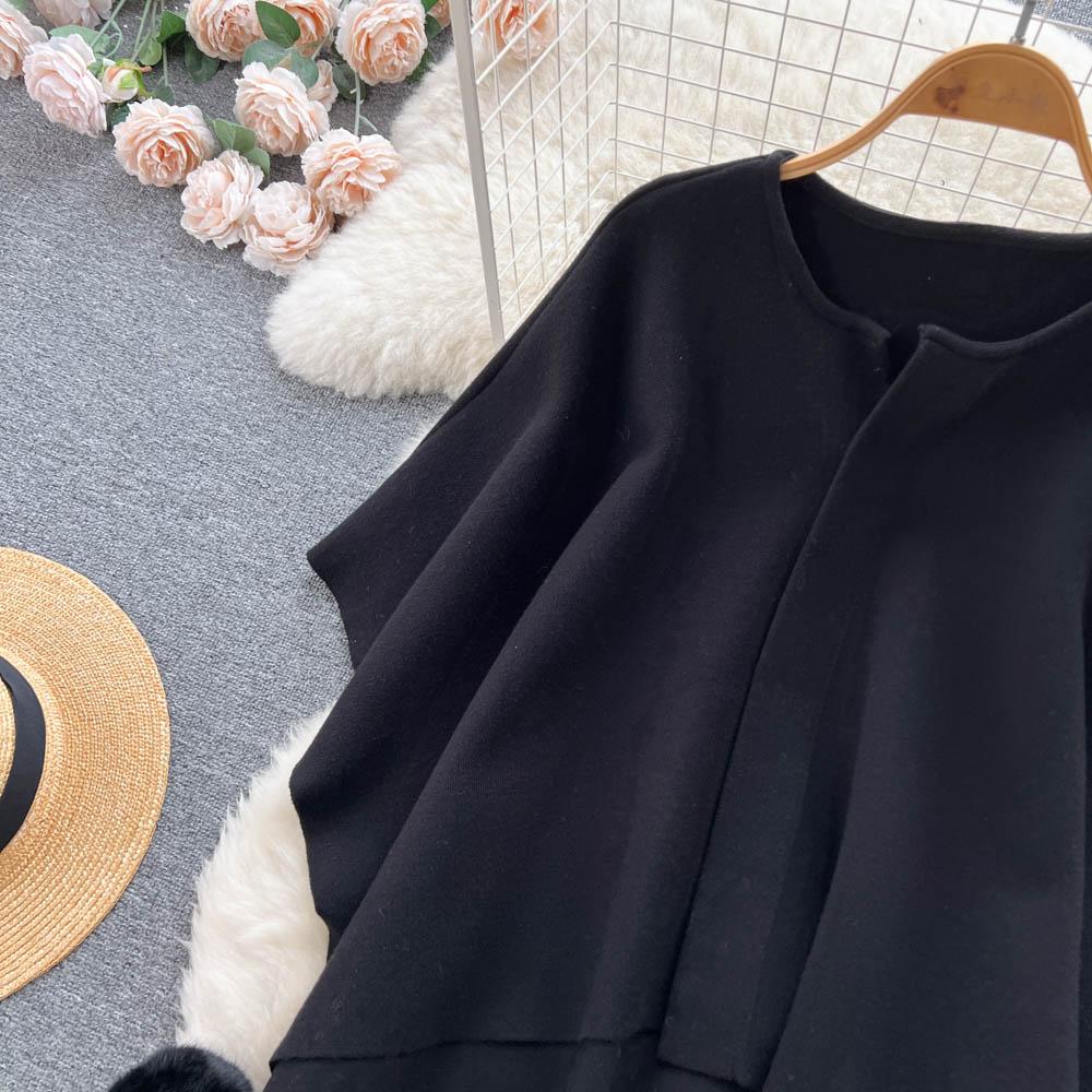 High Sense Of Retro Irregular Cape Shawl Women + High Waist Temperament Knitted Fishtail Half-Body Skirt Two-Piece Set