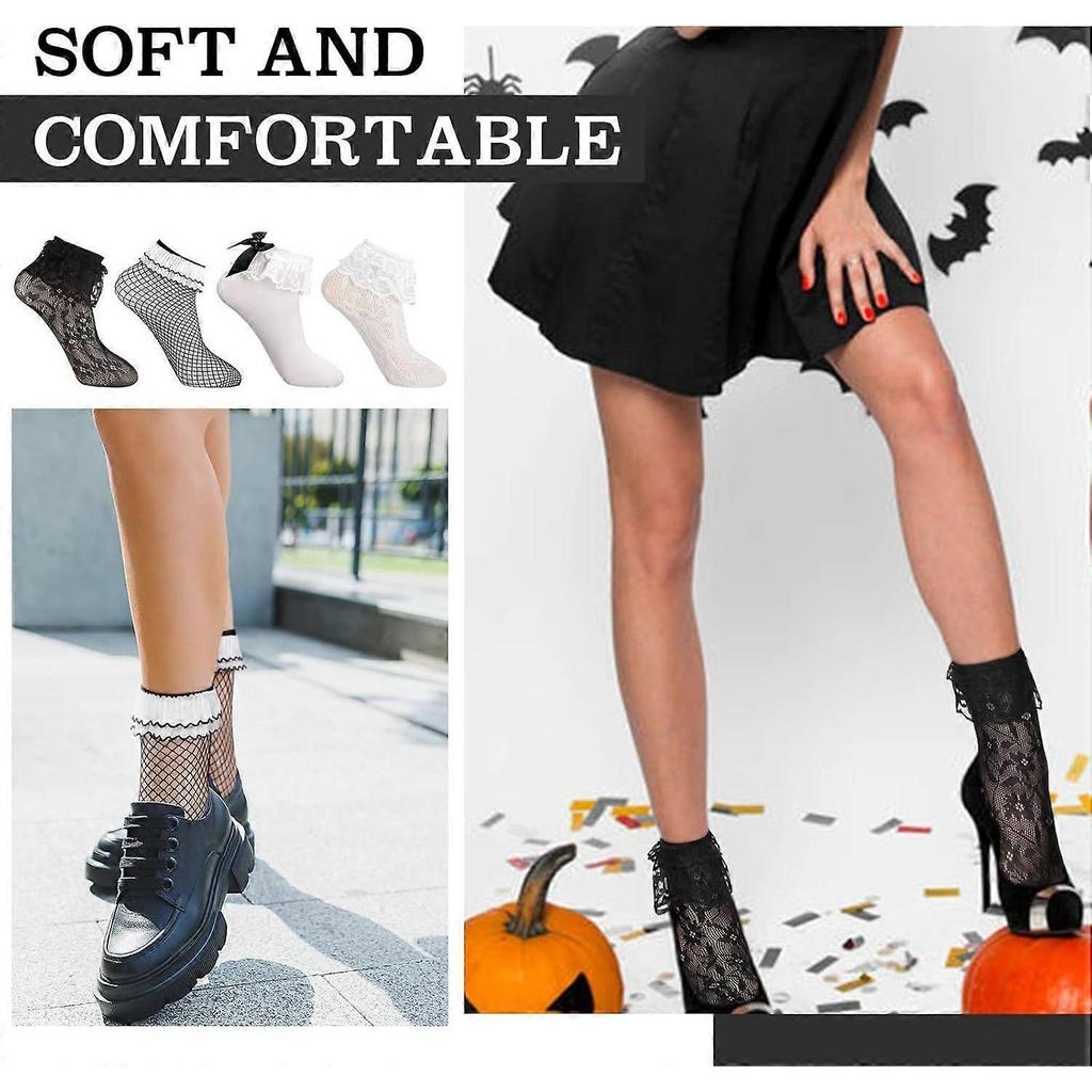 High quality brand new 4 Pairs Women's Lace Ankle Socks Ruffle Frilly Ankle