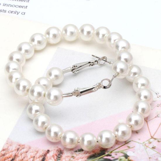 Lucky Jewelry Elegant Lady Faux Pearl Big Circle Dangle Hoop Earrings Statement Gift