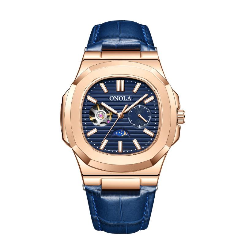 Top Brand High Quality Sun Moon Star Morning Automatic Mechanical Watch Hollow Leather Waterproof Men's Watch