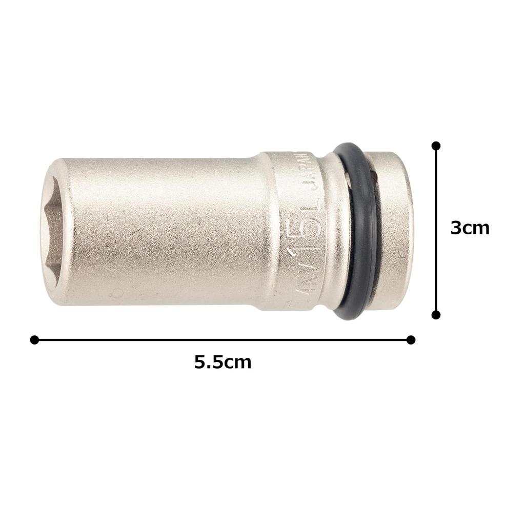 TONE Impact Long Socket Drive Angle Width Across Flats 15mm HP4NV-15L 12.7mm (1/2")
