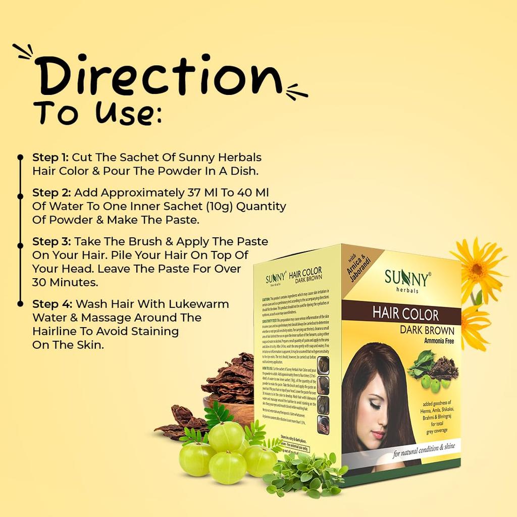 Sunny Herbals Краска для волос темно-коричневая 20 г x Упаковка из 6 шт. | Стойкий натуральный оттенок | Мягкие блестящие волосы Унисекс