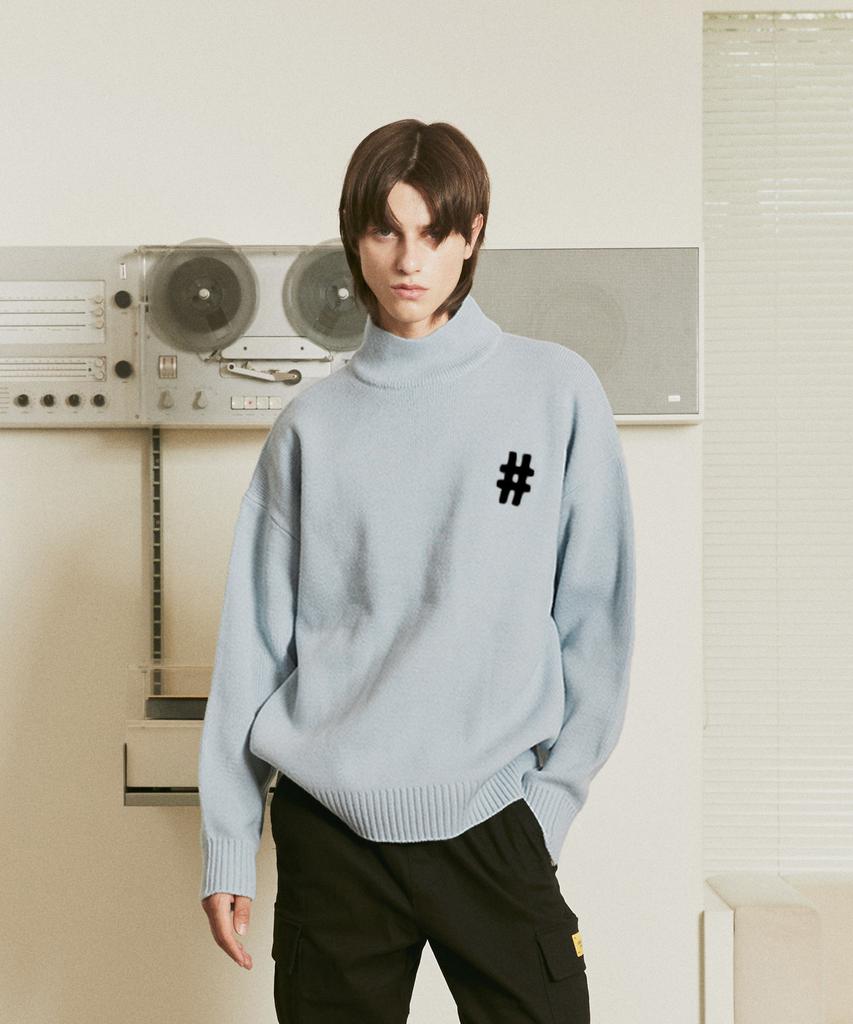 BEENTRILL Hashtag Mock Neck Oversized Knit (Sky Blue)