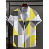 Men's Shirt with Novel Striped Patchwork Pattern Button Up Shirt, Fashionable and Casual New Unisex Shirt, Vacation Collar Short Sleeved Shirt