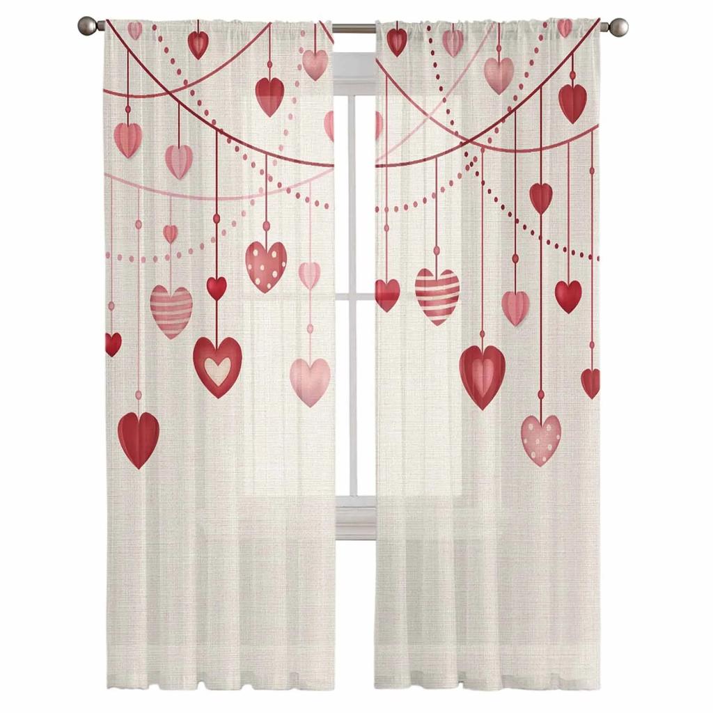 Тюлевые шторы с любовью ко Дню святого Валентина для гостиной, прозрачные занавески для спальни, кухни, жалюзи, вуаль, шторы