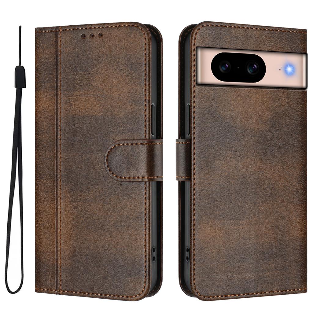 For Google Pixel 8a Cases Wallet Stand Retro Texture Leather Phone Cover with Lanyard
