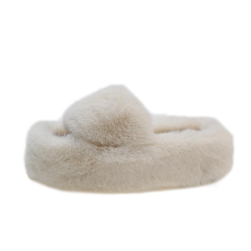 Увеличивающие рост толстоподошвенные пушистые тапочки женские осенне-зимние для улицы пушистая обувь на одной перемычке ins домашние домашние плюшевые тапочки весна и лето