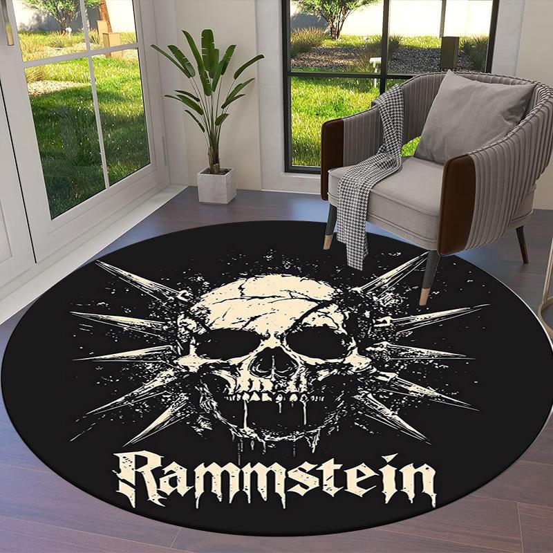 1 шт. Ковер круглый с логотипом метал-группы Rammstein, черепом и шипами, Изготовлен из полиэстера, Идеально подходит для украшения офисных стульев, гостиных, Яркий декоративный ковер