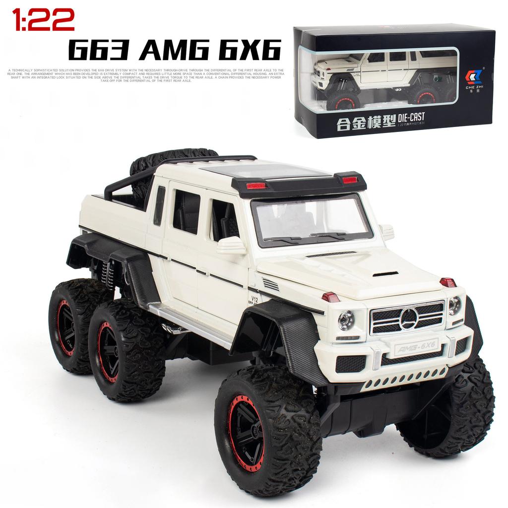 Масштаб 1/22 G63 AMG 6x6 V12, внедорожный черный пикап, модель автомобиля, игрушечный автомобиль из цинкового сплава со звуком и светом для детей, подарок для мальчиков и девочек