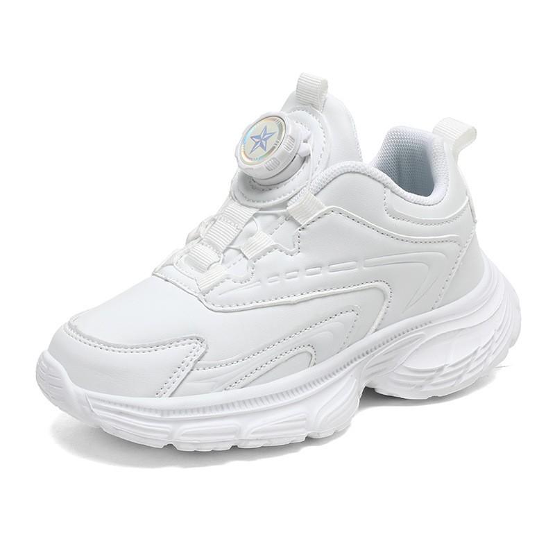 Kids White Black Sneakers School Sports Dance Running Shoes With Rotary Buckle