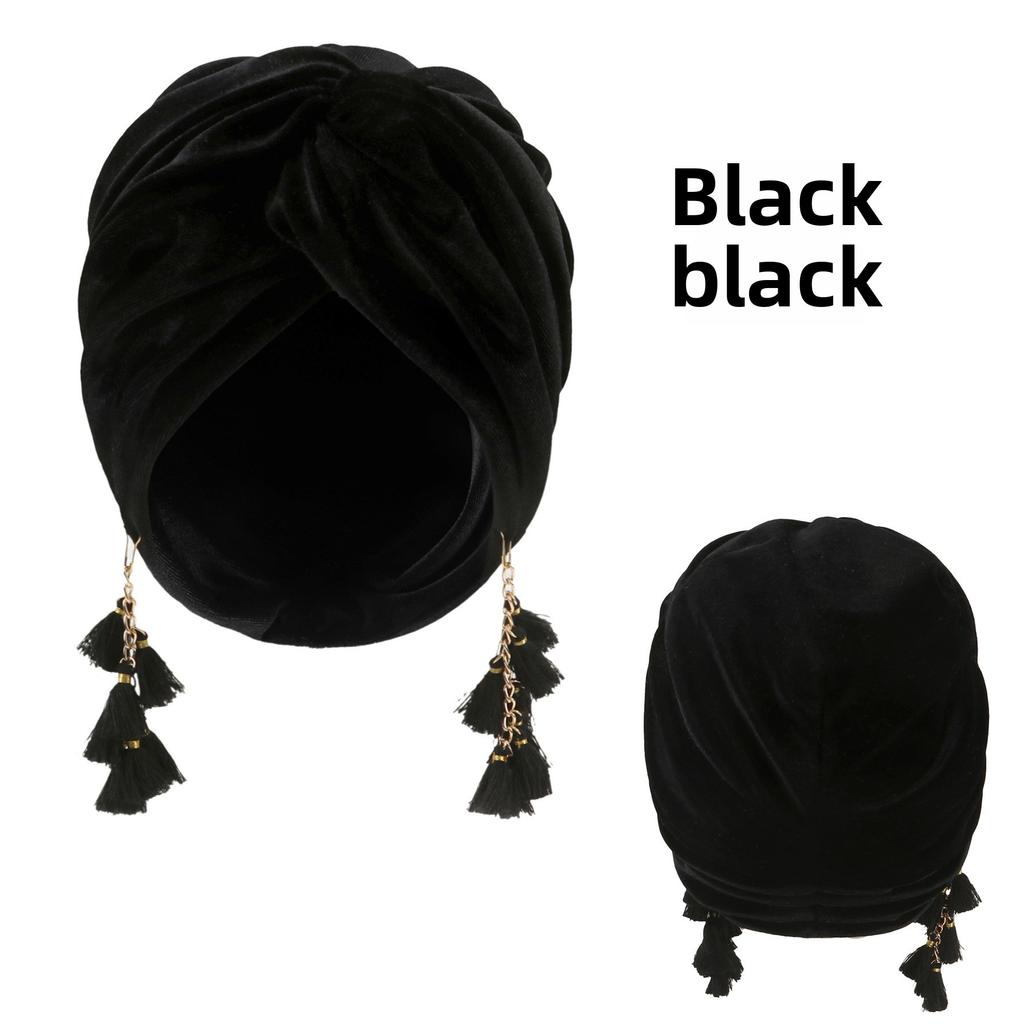 Spring New Women's Headscarf Hat Retro Special Style Fashionable and Trendy Tassel Cap Bohemian-style Cross Cap