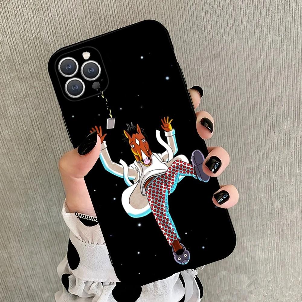 B-БоДжек Лошадь Чехол для телефона для iPhone 15,14,13,12,11,Plus,Pro Max,XS,X,XR,SE,Mini,8,7 Мягкий силиконовый Черный чехол