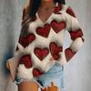 Women's Long Sleeved T-shirt V-neck Valentine's Day Print Casual And Comfortable Top