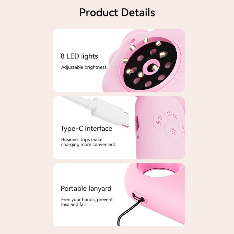 Digital Microscope 2.4inch IPS Color Screen 500x Magnification Portable Handheld Magnifying Glass with LED Light for Kid