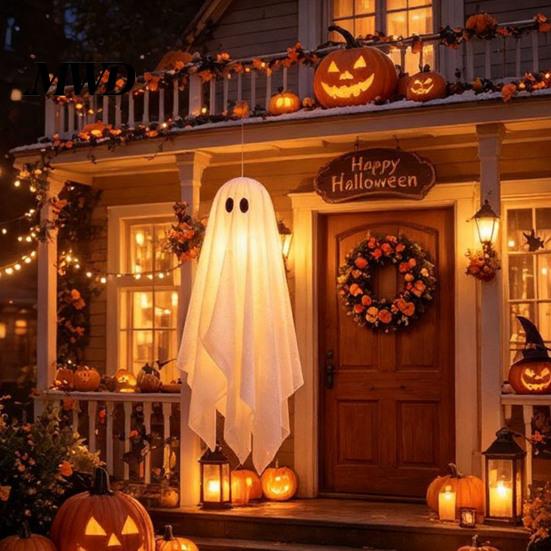 Glowing Halloween Scene Accessories 3Pcs Lighted Hanging Ghost Decorations,Glowing Warm LED Floating Ghosts, Swinging Creepy Yard Decorations