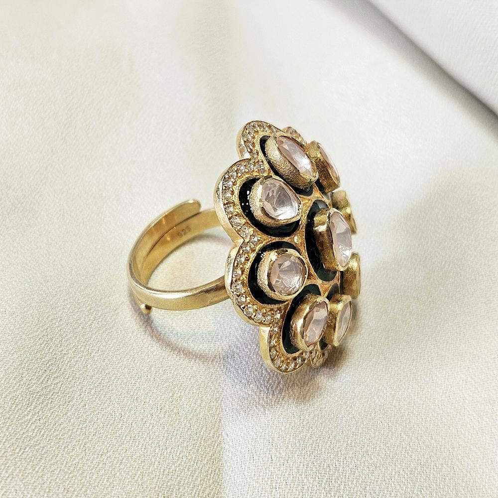 Arisha Silver Позолоченное кольцо из стерлингового серебра 925 пробы, украшения ручной работы в стиле кундан с муассанитом для женщин, индийские украшения