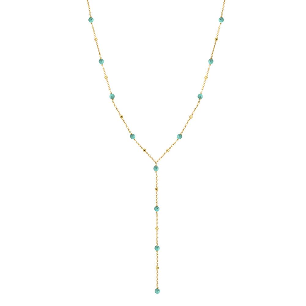 Factory S925 Sterling Silver Y-shape Turquoise Sweater Chain Necklace for Women Dainty Daily Wear Necklace Jewelry