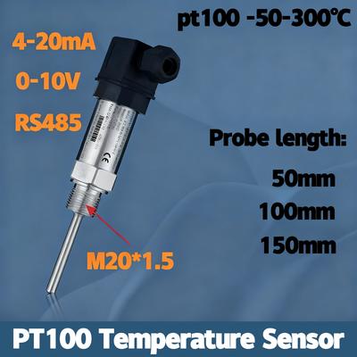 Датчик температуры PT100 -50-200C в RS485 4-20mA 0-10V 0-5V Преобразователь температуры 0-100C Зонд из нержавеющей стали 304 DC24V Датчик PT100