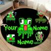 Green Pixel Forest Custom Name Round Area Rug Carpet Rug For Living Room Bedroom Sofa Playroom Decor Nonslip Floor Mat