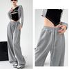 Ayollar uchun qora kulrang sport shimlari Yuqori elastik belbog'li Kundalik sport shimlari Keng oyoqli to'liq uzunlikdagi keng shimlar Streetwear