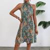 Women Casual Sleeveless Beach Bohemian Holiday Style Printed One Piece Dress