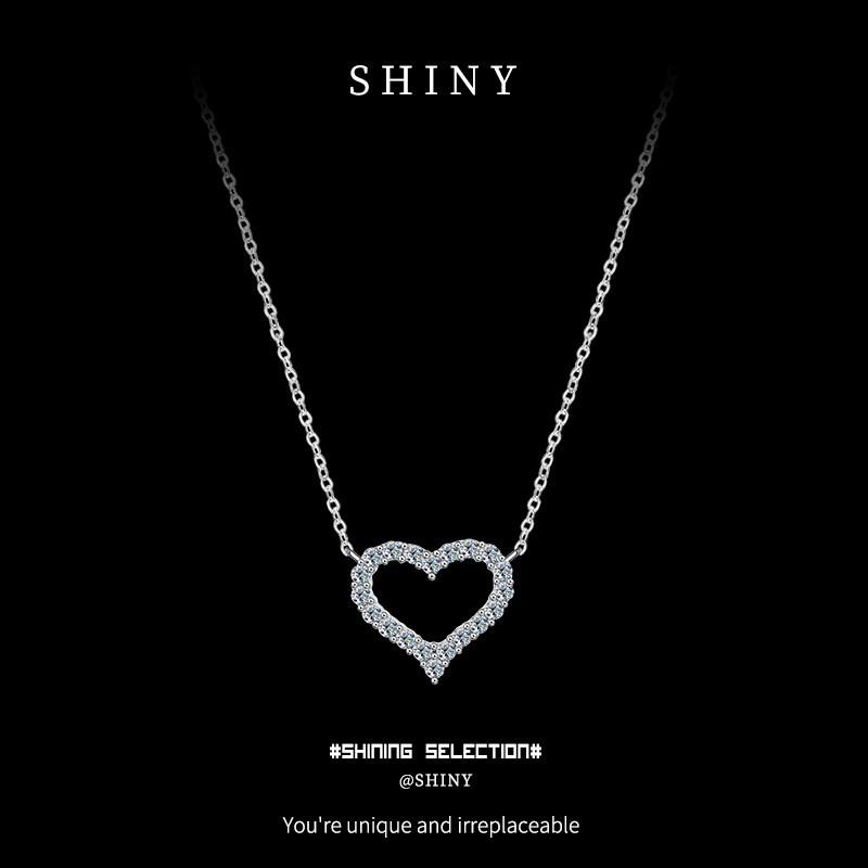 Womens Heart Moissanite Necklace T Style Clavicle Chain Luxury Choker