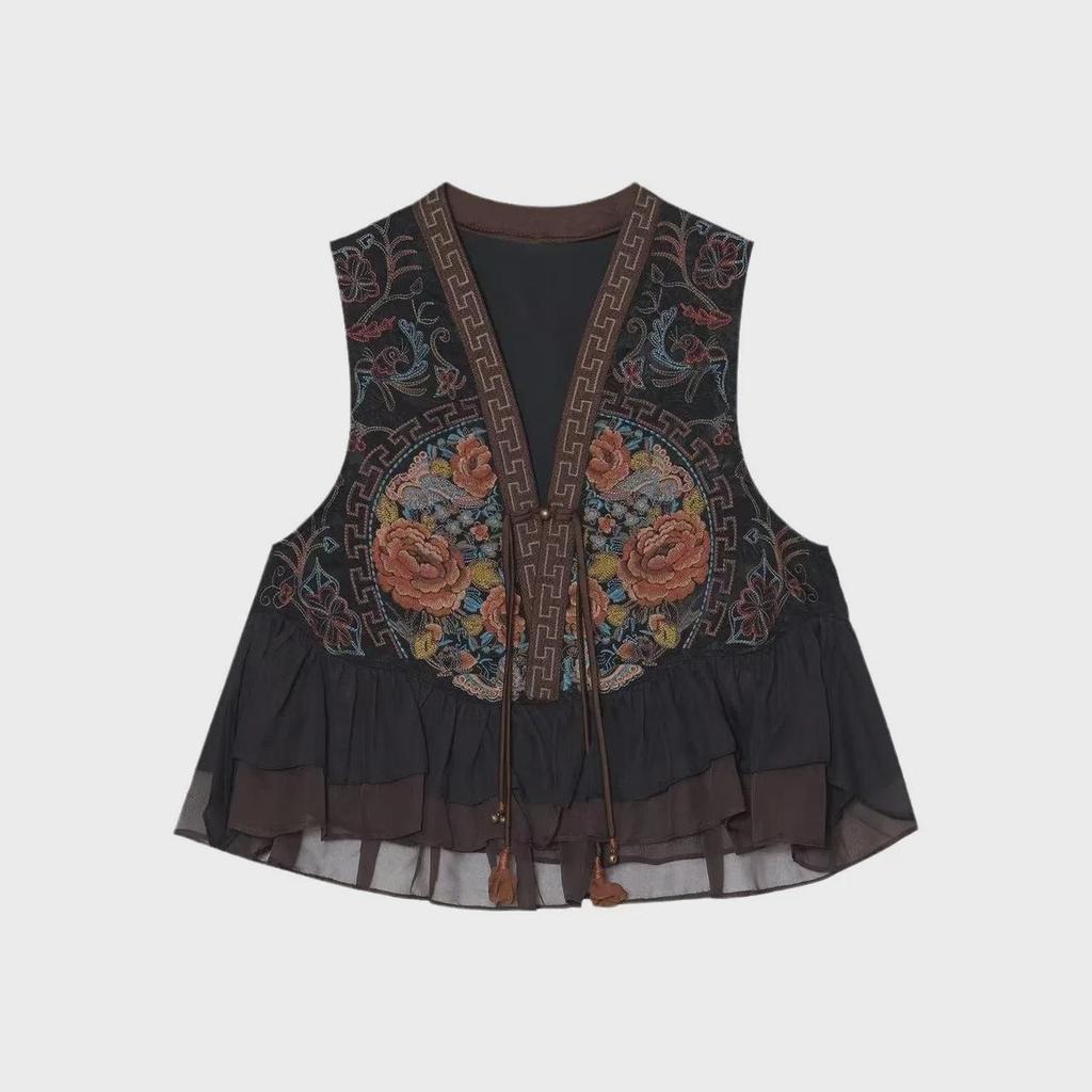 2025 Весна/Лето Женская куртка-жилет в стиле ретро с вышитыми пуговицами в китайском стиле