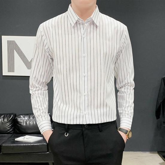 Рубашка мужская Yousheng, однобортная, с полосатым принтом, отложным воротником и длинными рукавами, официальная, в деловом стиле, офисная, средней длины, топ для свиданий