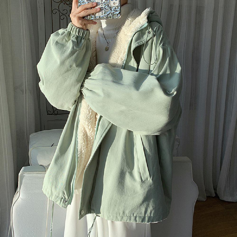 Мужское зимнее рабочее пальто из овчины - толстый бархат, красивая свободная хлопковая куртка