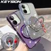 KEYSION Luxury Glitter Jewelled Magnetic Phone Case for Redmi 13C 4G Makeup Mirror Stand Shockproof Back Cover for Xiaomi POCO C65