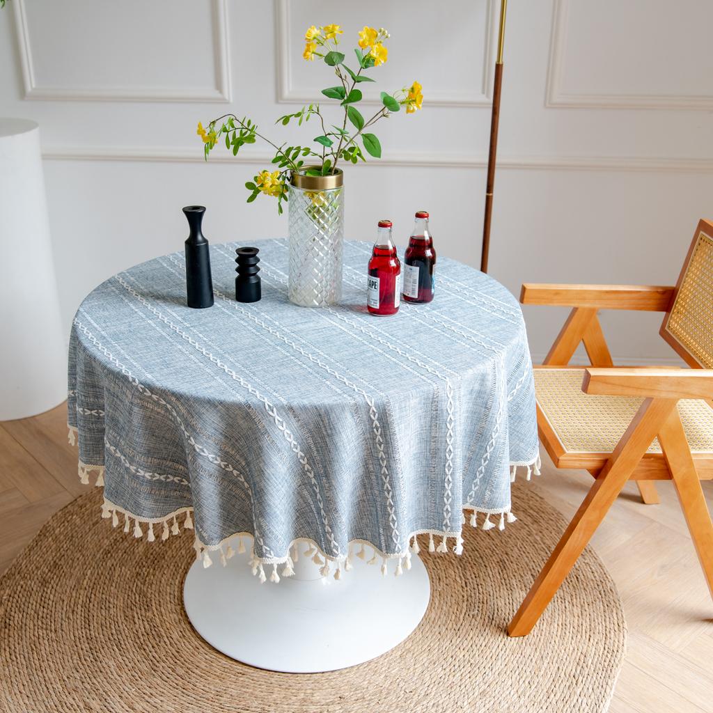 Круглая скатерть из хлопка и льна, моющаяся клетчатая скатерть в стиле бохо с кисточками, фермерская, деревенская скатерть для вечеринки, свадьбы