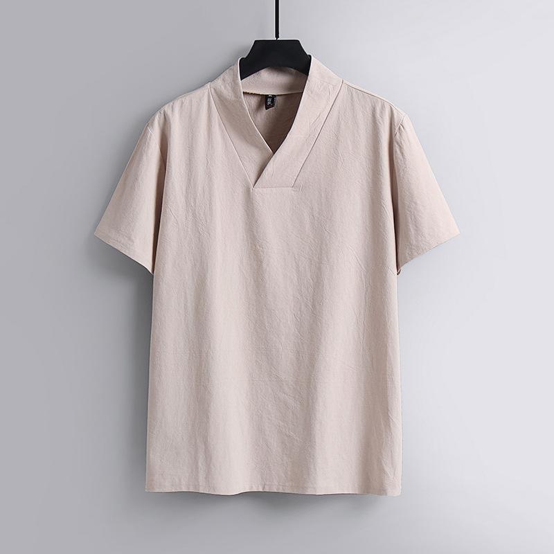 Мужская одежда больших размеров, футболки, льняные летние футболки в китайском стиле с v-образным вырезом, большие футболки с короткими рукавами, мужские футболки плюс