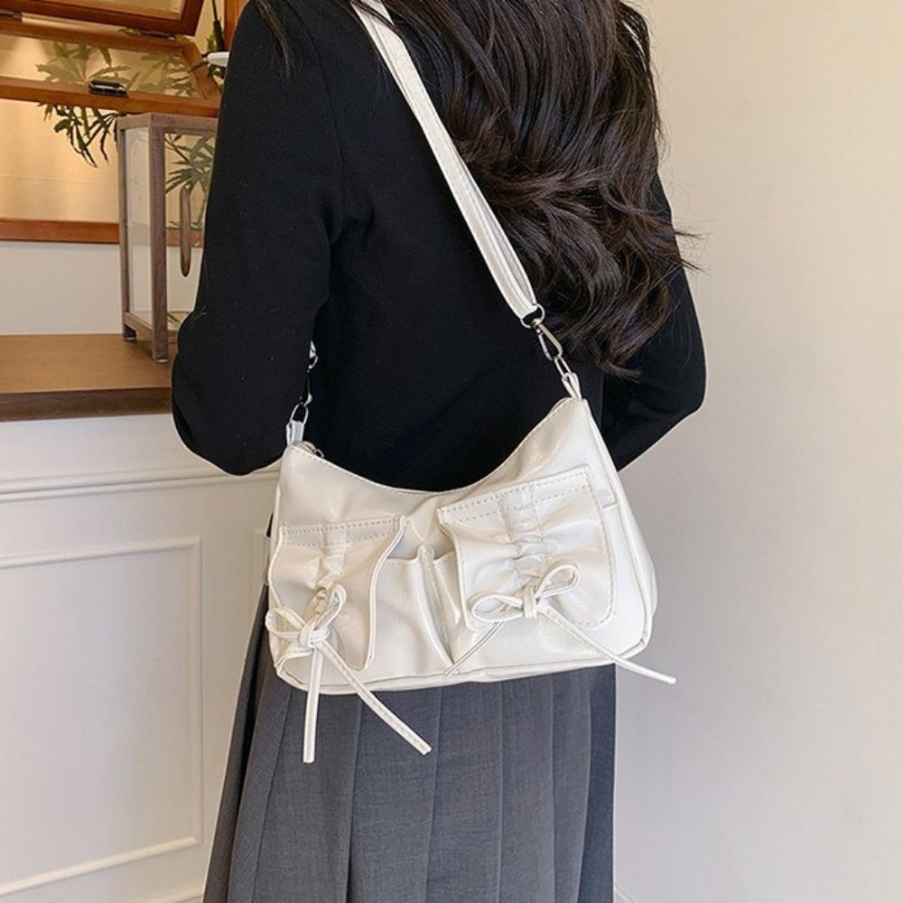 Pleated Bowknot Crossbody Bag Korean Style Pu Dumpling Bag Elegant Y2k Shoulder Bag Outdoor