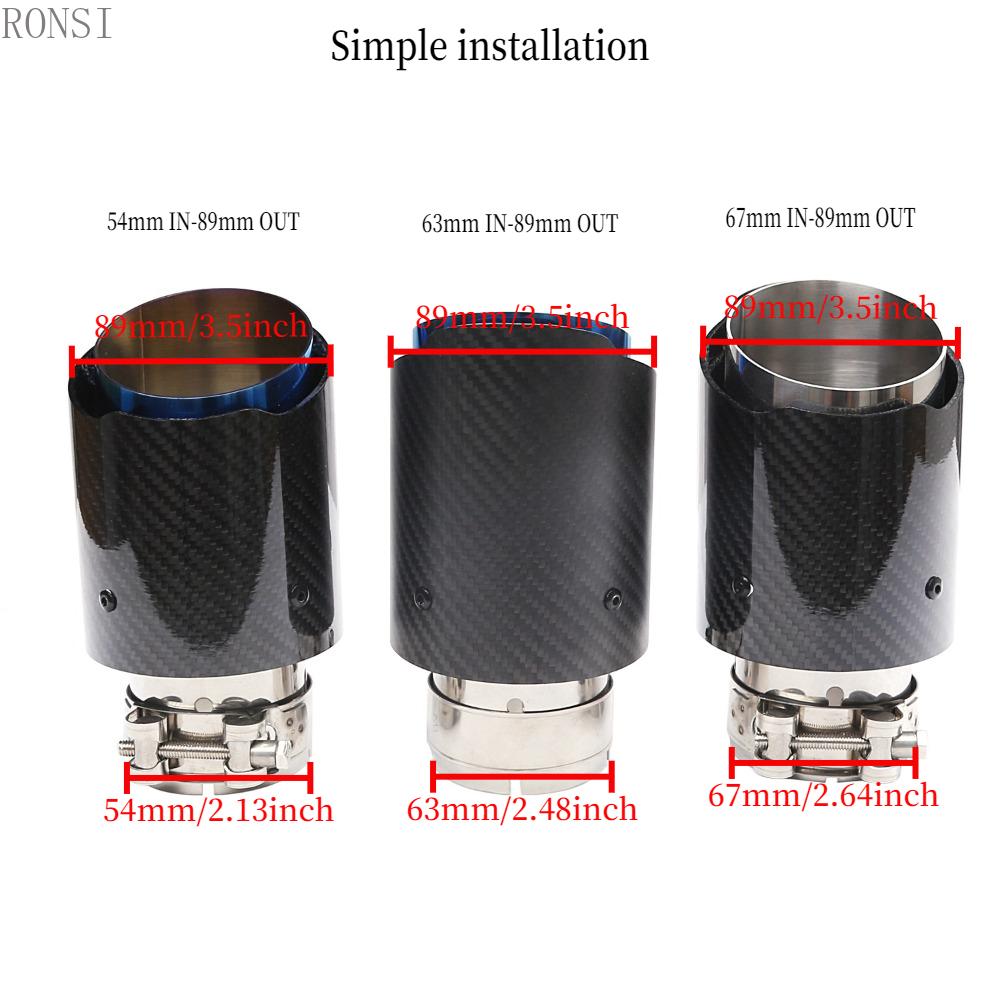 RONSI 1 Pcs Universal Car Glossy Carbon Fiber Black Muffler Tip Exhaust System Pipe Mufflers Nozzle Universal Straight Stainless