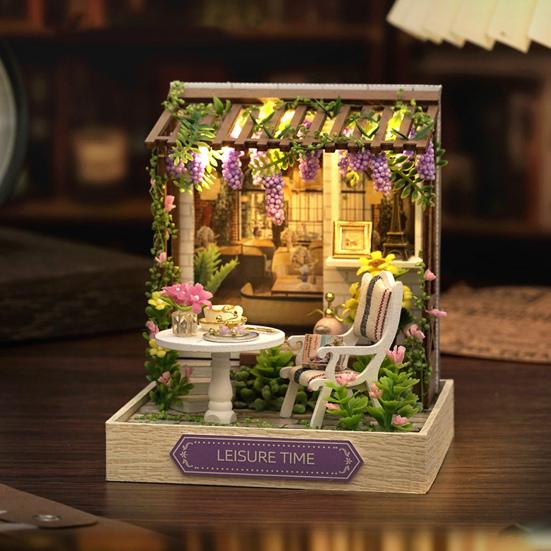 1 Set DIY Miniature Dollhouse Kit with LED 3D Handmade House Model Desktop Mini House Building Decoration Kids Adults Tiny Doll House Assembly Toy