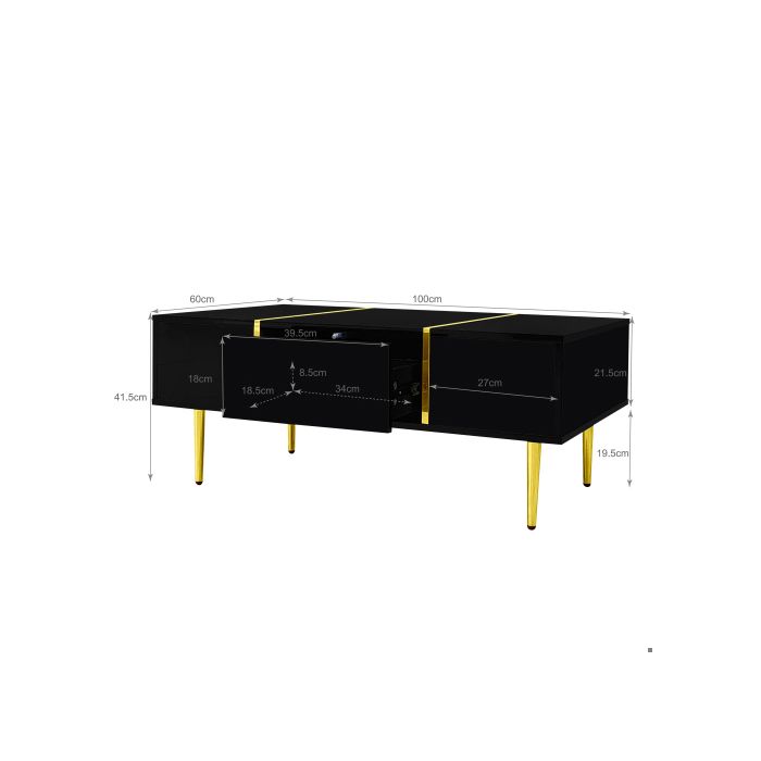 Table basse - MUVOE - Moderne - Noir brillant - 2 tiroirs - Design contemporain