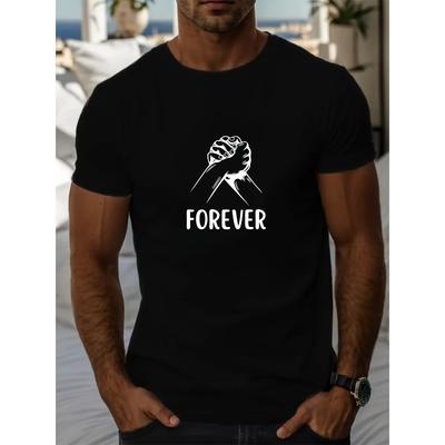 Мужская повседневная летняя футболка с уникальным принтом 'FOREVER' - Мягкий хлопок, круглый вырез, короткий рукав