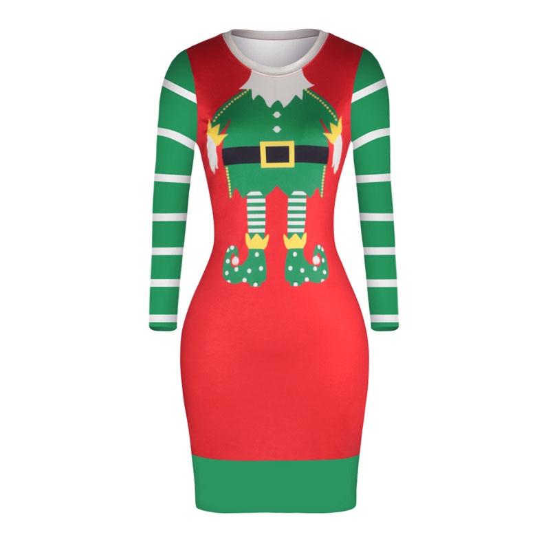 Stylish Knitted Christmas Elf Jumper Dress For Women With Classic Print Design