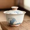 Pile Carved Wave Gaiwan Hand-painted Ceramic Tea Tureen Chinese Kung Fu Tea Brewing Bowl Teaware Master Cup Teacups Gift Box