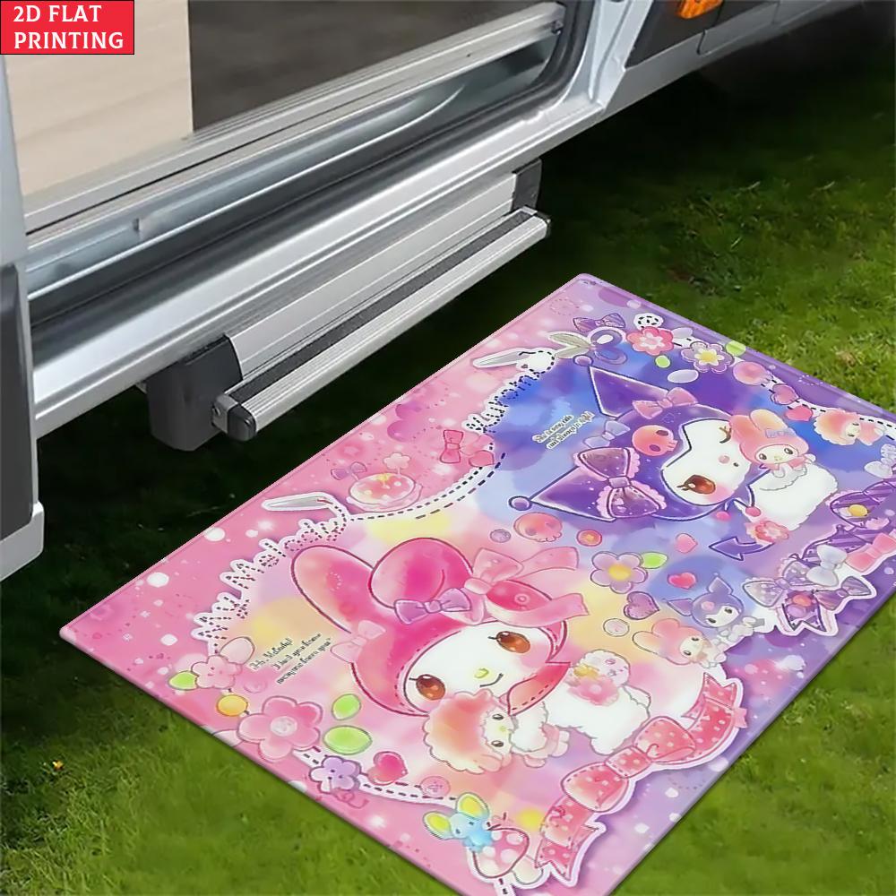Kawaii Cute Cartoon Friends Doormat, 2D Print Non-slip Floor Mat, Pink Purple Flower Entrance Rug for Girls Bedroom Decor Gift