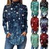 Women's Fashionable Loose-Fit High-Neck T-Shirt With Christmas Print Long-Sleeved Top