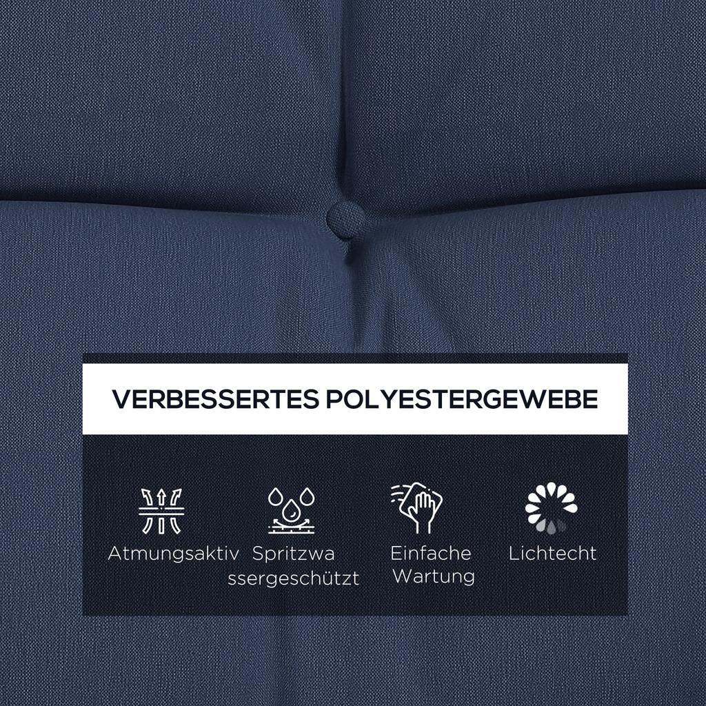 4-Piece Seat Cushion Set, 150x50 cm Water-Repellent Chair Cushions with Ties, 10cm Thick Navy Blue