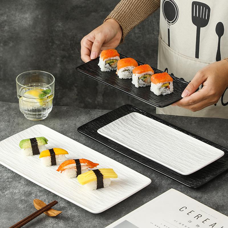 Matte Black Slate Rectangular Ceramic Plate Long Serving Dish Japanese Sushi Tableware Dessert Plate For Home Restaurant Use