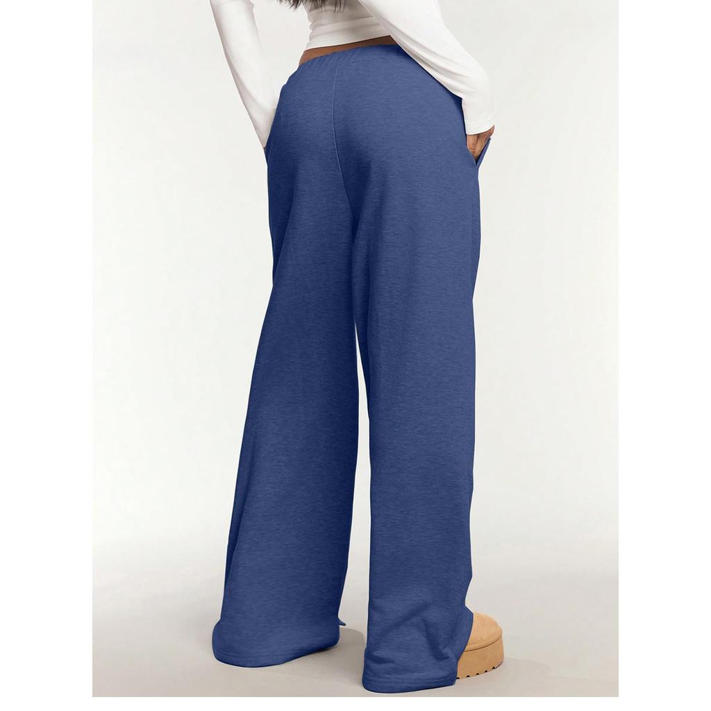 Women's Fashionable Solid Color Elastic Waist Pocket Casual Sports Pants