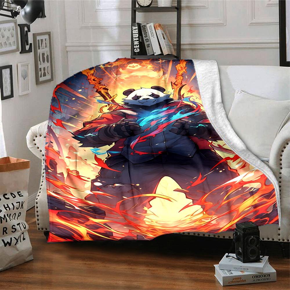 1pc Panda Warrior Blanket Lightweight Flannel Blanket Throw Blanket For Sofa, Bed, Travel, Camping, Livingroom, Couch, Chair, And Bed yy2509026135